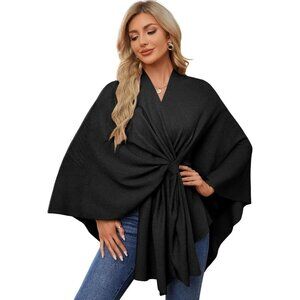 Women's Black Elegant Open Poncho Sweater For Spring Fall Winter Shawl Wraps